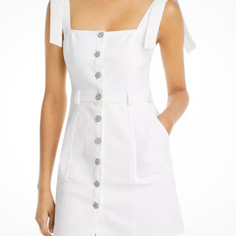 Cinq a Sept Shayla Tie Strap Button Front White Denim Dress Size 10